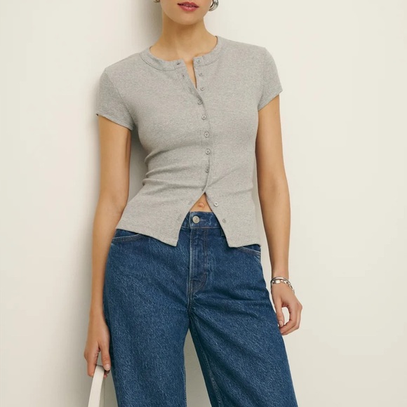 NWT Reformation Raelynn Knit Button Top in Heather Grey XS - Picture 3 of 9